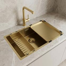 gold-kitchen-sink-with-drainboard-and-faucet